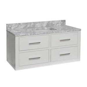 kitchen bath collection helsinki 48-inch floating bathroom vanity (carrara/white): includes white cabinet with carrara countertop and white ceramic sink