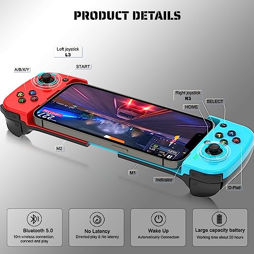 arVin Bluetooth Controller for iPhone 14/13/12/11, iPad, MacBook, iOS, Wireless Gamepad for Android Samsung Galaxy S22/S21/S20, TCL, Tablet, PC Game Joystick, CODM, Genshin Impact -with Back Button