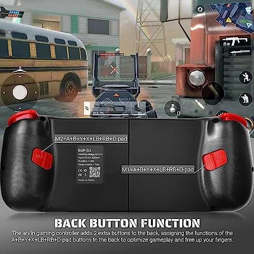 arVin Bluetooth Controller for iPhone 14/13/12/11, iPad, MacBook, iOS, Wireless Gamepad for Android Samsung Galaxy S22/S21/S20, TCL, Tablet, PC Game Joystick, CODM, Genshin Impact -with Back Button