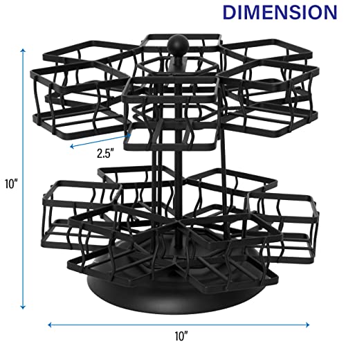 NHZ Tea Bag Organizer,Tea Bag Storage Holder Spinning Carousel with 12 Compartments, Up to 140 Tea Bags Storage, Tea Bag Holder Black Powder Coated Stainless Steel