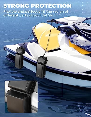 KEMIMOTO PWC Boat Fender, Marine Dock Fender for Straight-Edge or Corner, 2 Pack Boat Fenders Bumpers for Jet Ski with 2 Ropes, Black