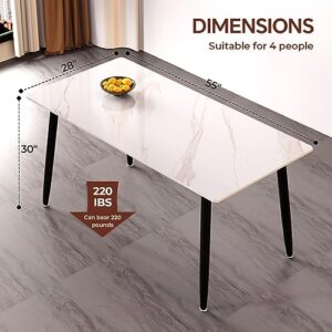 ZL ZELing White Dining Table, Rectangular 55" Kitchen Table with Marble Sintered Stone Table Top and Metal Legs, Dining Room Table for 4, Slate Table Scratch Resistant and Easy Assembly