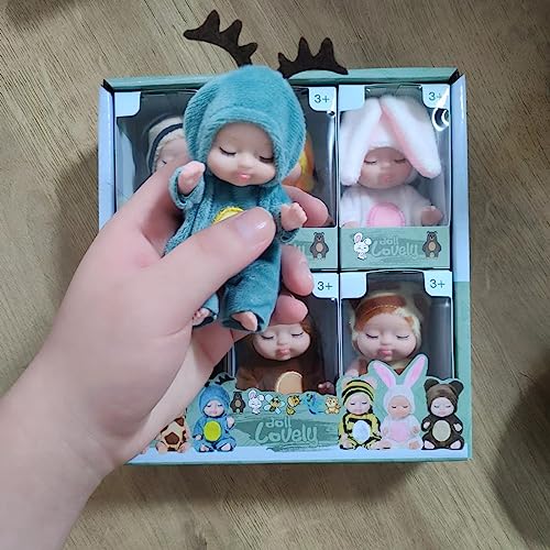 KOILLIEUS 4 inches Mini Small Baby Dolls Toys Action Figures 6 Tiny Babies in a Gift Box (A Edition)