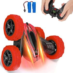 remote control car rc stunt car toy, high speed 2.4ghz remote control race car, double sided 360°rotating tumbling rechargeable car, 4wd off road vehicle, 3d deformation car, great gift for kids, red
