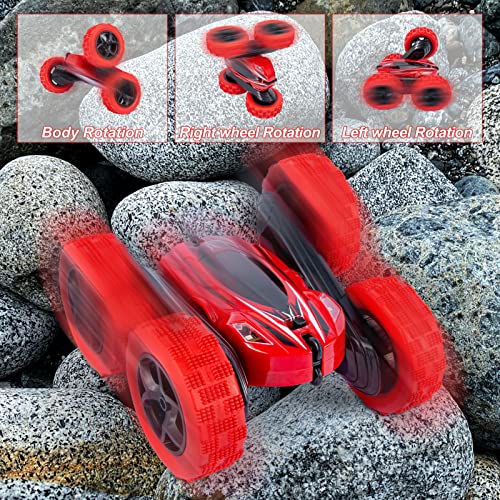 Remote Control Car RC Stunt Car Toy, High Speed 2.4Ghz Remote Control Race Car, Double Sided 360°Rotating Tumbling Rechargeable Car, 4WD Off Road Vehicle, 3D Deformation Car, Great Gift for Kids, Red