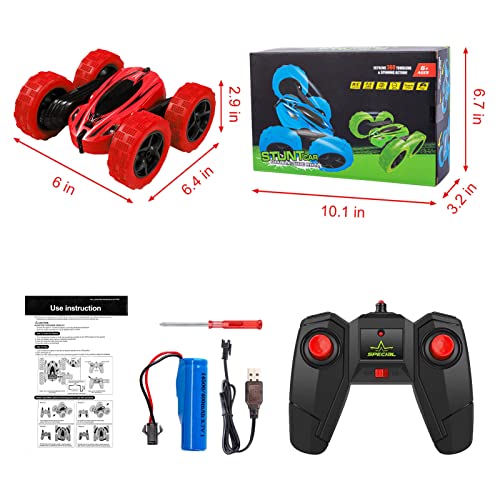 Remote Control Car RC Stunt Car Toy, High Speed 2.4Ghz Remote Control Race Car, Double Sided 360°Rotating Tumbling Rechargeable Car, 4WD Off Road Vehicle, 3D Deformation Car, Great Gift for Kids, Red