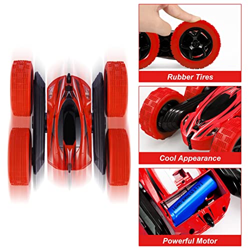 Remote Control Car RC Stunt Car Toy, High Speed 2.4Ghz Remote Control Race Car, Double Sided 360°Rotating Tumbling Rechargeable Car, 4WD Off Road Vehicle, 3D Deformation Car, Great Gift for Kids, Red