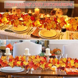 2 Pack Fall Decor Maple Leaves Garland with Lights Battery Operated Fall Thanksgiving Decorations Garland for Home Porch Front Door Table Mantle Outdoor Autumn Harvest Halloween Decor, 11.8Ft 40LED