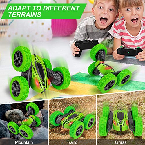 Remote Control Car RC Stunt Car for Kids, 4WD 2.4Ghz Double Sided 360° Rotating RC Car for Boys (Green)