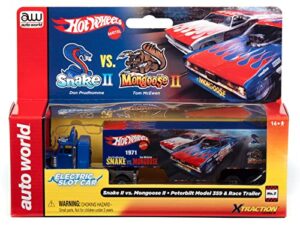auto world xtraction racing rig peterbilt 359 w/trailer snake ii vs. mongoose ii (flamethrower) ho scale slot car