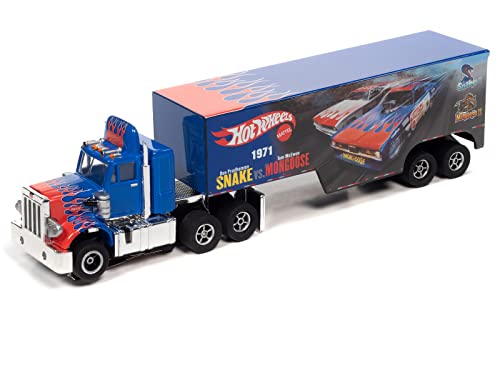 Auto World Xtraction Racing Rig Peterbilt 359 w/Trailer Snake II vs. Mongoose II (Flamethrower) HO Scale Slot Car