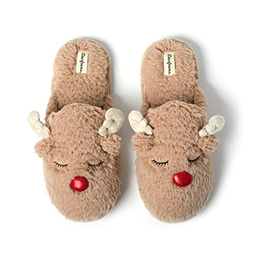 Dearfoams Unisex Women's Funny Ugly Christmas Sweater Turkey Holiday Scuff Slipper, Men's Reindeer, Large