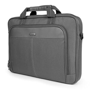 targus 15-16 inch classic slim laptop bag, gray - ergonomic briefcase and messenger bag - spacious foam padded laptop bag for 16" laptops and under (tct027us)