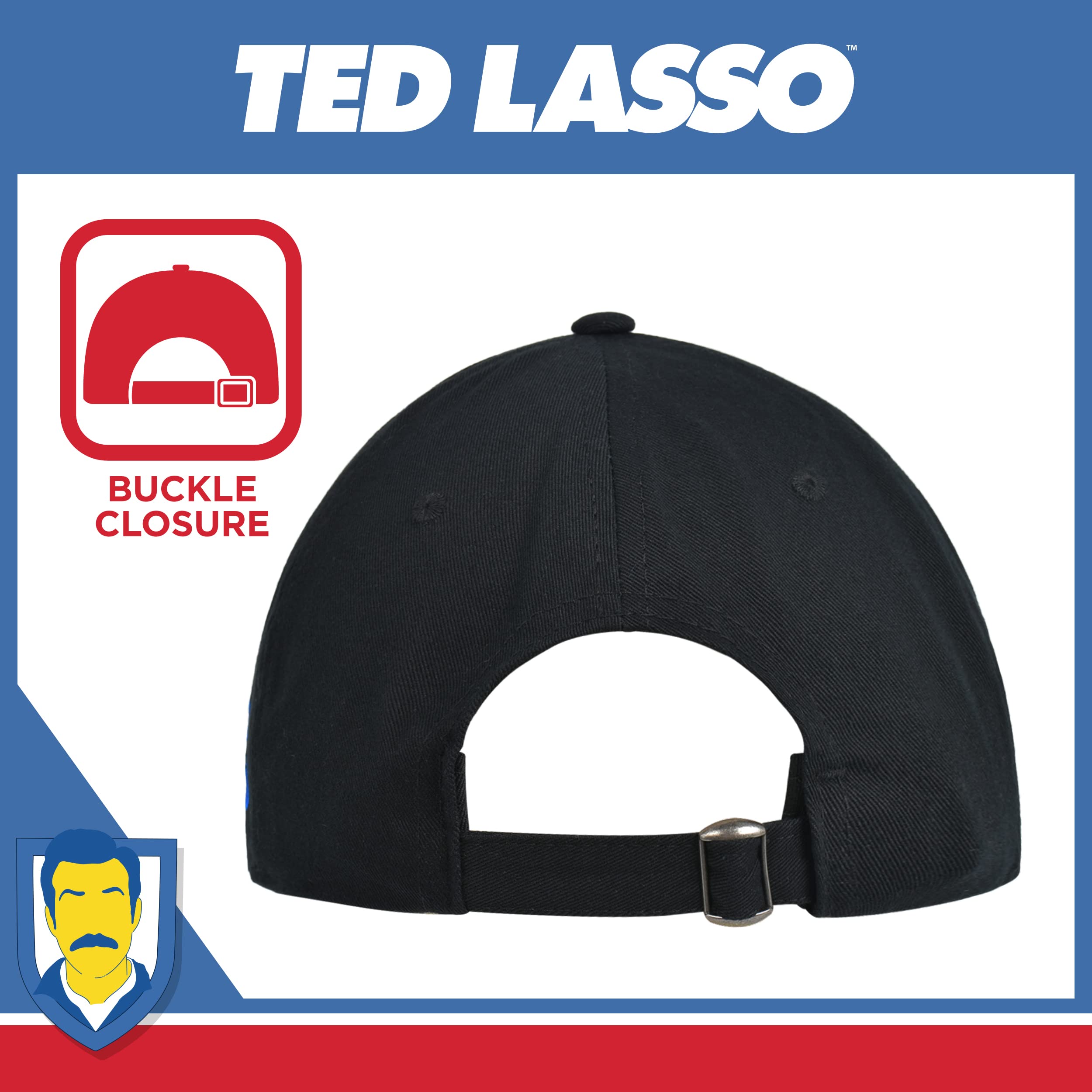 Concept One Ted Lasso Dad Hat, Believe Print Cotton Adjustable Baseball Cap with Curved Brim, Black, One Size