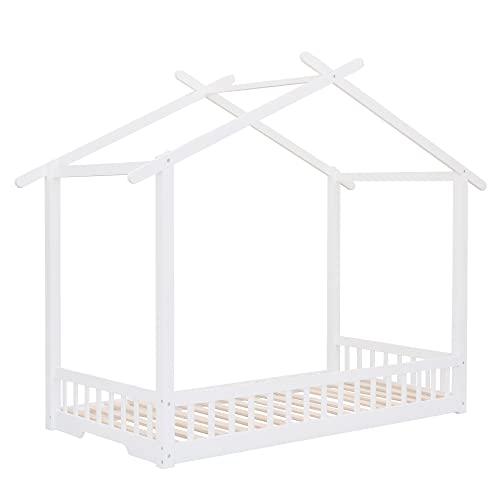 Merax Extending House Bed, Wooden Daybed, No Box Spring Needed, White