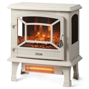 TURBRO Suburbs TS20 Electric Fireplace Infrared Heater, 20" Freestanding Stove with Realistic Dancing Flame Effect - CSA Certified - Overheating Safety Protection - Easy to Assemble - 1400W, Ivory