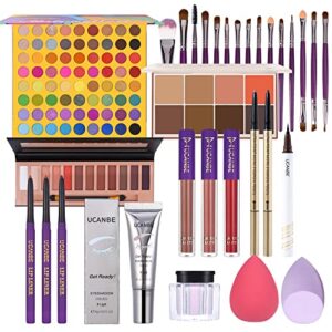 UCANBE All In One Makeup Kit Gift Box For Women Full Kit - Contains Eyeshadow Palette Concealer Brushes Lip Gloss Lip Liner Eyeliner Eyebrow Pen Eyeshadow Primer Sponge Puff Make up Sets