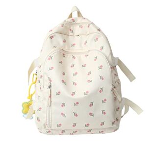 kakarin choyx cute backpack 16.1 inch kawaii backpack mori art floral backpack with pendant aesthetic backpack classic casual computer backpack (white)
