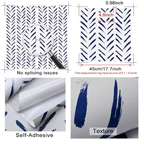 FuLWth Blue/White Stripes Peel and Stick Wallpaper Modern Geometric Contact Paper 17.7in x 78in Removable Stripe Decorative Wall Paper Self Adhesive Wallpaper for Cabinets Home Decoration