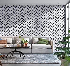 FuLWth Blue/White Stripes Peel and Stick Wallpaper Modern Geometric Contact Paper 17.7in x 78in Removable Stripe Decorative Wall Paper Self Adhesive Wallpaper for Cabinets Home Decoration