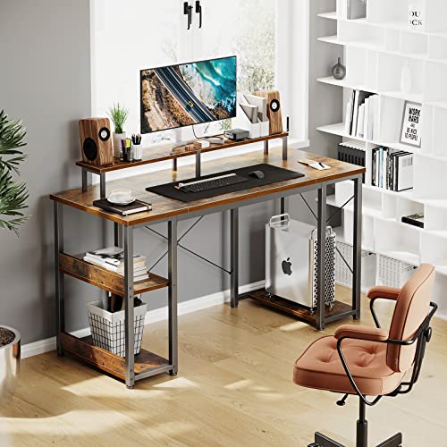 ODK 48 inch Computer Desk with Monitor Shelf and Storage Shelves, Writing Desk, Study Table with CPU Stand & Reversible Shelves, Vintage