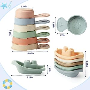 Bath Toys Floating Boats with Bathing Spoon, 11 PCS Bathtub Mold Free Bath Toy for Babies Water Table Toys Toddler Birthday Gift for Preschool Boys/Girls