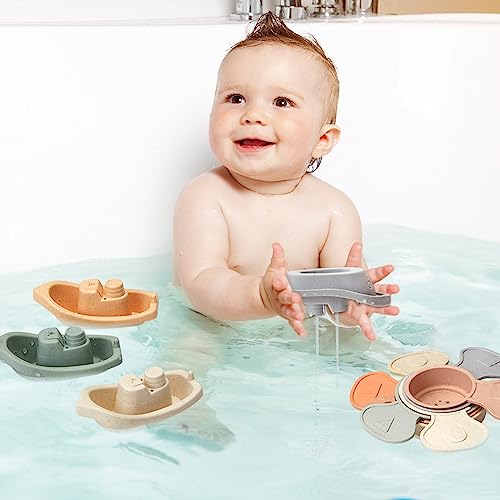 Bath Toys Floating Boats with Bathing Spoon, 11 PCS Bathtub Mold Free Bath Toy for Babies Water Table Toys Toddler Birthday Gift for Preschool Boys/Girls