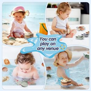 Bath Toys Floating Boats with Bathing Spoon, 11 PCS Bathtub Mold Free Bath Toy for Babies Water Table Toys Toddler Birthday Gift for Preschool Boys/Girls