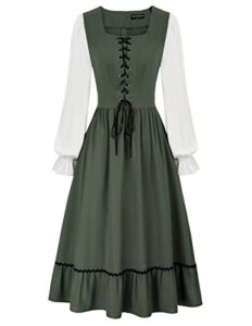 renaissance faire costume women long sleeve midi dress modest dress a line ruffle medieval dress green l
