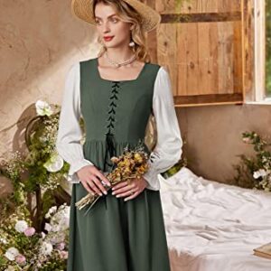 Renaissance Faire Costume Women Long Sleeve Midi Dress Modest Dress A Line Ruffle Medieval Dress Green L