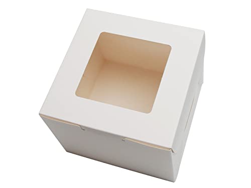 PQZKLDP 12Packs 6x6x5 Inches White Cake Boxes with Window, Gift Packing, Bakery Boxes, Dessert, Pastry, Cupcake, Pie Cookies, With Stickers,66 FT Twine (6 * 6 * 5 Inch, White)