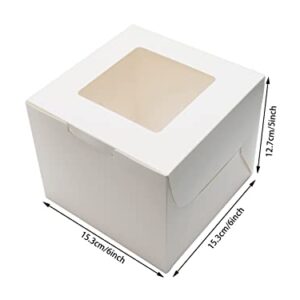PQZKLDP 12Packs 6x6x5 Inches White Cake Boxes with Window, Gift Packing, Bakery Boxes, Dessert, Pastry, Cupcake, Pie Cookies, With Stickers,66 FT Twine (6 * 6 * 5 Inch, White)