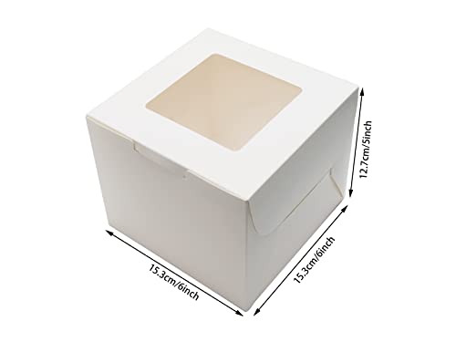 PQZKLDP 12Packs 6x6x5 Inches White Cake Boxes with Window, Gift Packing, Bakery Boxes, Dessert, Pastry, Cupcake, Pie Cookies, With Stickers,66 FT Twine (6 * 6 * 5 Inch, White)