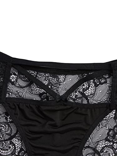 MakeMeChic Women's Sexy 6packs Leopard Print Contrast Lace Cut Out Panty Set Black XL