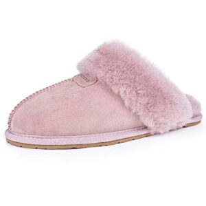 fuzzyfoams women's australia sheepskin slippers with memory foam insole | fluffy shearling winter warm indoor outdoor home shoes scuff slippers for women u822bdmt909.mk-pink-38