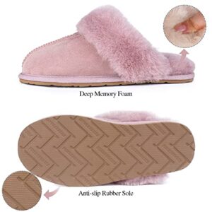 FUZZYFOAMS Women's Australia Sheepskin Slippers with Memory Foam Insole | Fluffy Shearling Winter Warm Indoor Outdoor Home Shoes Scuff Slippers for Women U822BDMT909.MK-Pink-38