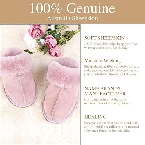 FUZZYFOAMS Women's Australia Sheepskin Slippers with Memory Foam Insole | Fluffy Shearling Winter Warm Indoor Outdoor Home Shoes Scuff Slippers for Women U822BDMT909.MK-Pink-38