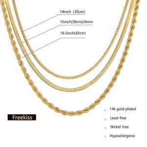 Freekiss Gold Necklace for Women Herringbone Necklace for Women,Simple Gold Layered Necklaces Chunky 14k Gold Plated Necklace Gold Chain Gold Jewelry Gift for Women