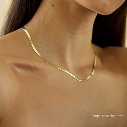 Freekiss Gold Necklace for Women Herringbone Necklace for Women,Simple Gold Layered Necklaces Chunky 14k Gold Plated Necklace Gold Chain Gold Jewelry Gift for Women