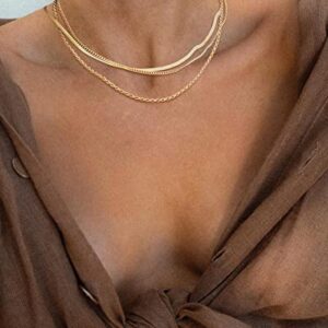 Freekiss Gold Necklace for Women Herringbone Necklace for Women,Simple Gold Layered Necklaces Chunky 14k Gold Plated Necklace Gold Chain Gold Jewelry Gift for Women