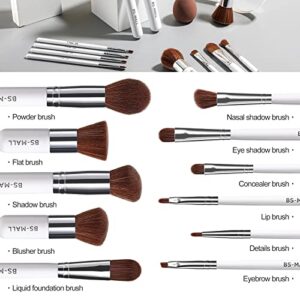BS-MALL Makeup Brush Set 11Pcs Bamboo Synthetic Kabuki Brush Set Foundation Powder Blending Concealer Eye shadows Blush Cosmetics Brushes with Organizer Bag & Makeup Sponge (White)