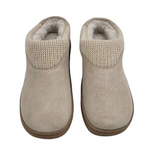 Clarks Womens Suede Slipper JMH2175 With Knit Collar - Soft Plush Faux Fur Lined - Indoor Outdoor House Slippers For Women (9 M US, Natural)