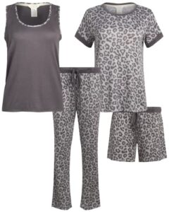 lucky brand women's pajama set - 4 piece sleep shirt, tank top, pajama pants, lounge shorts (s-xl), size large, grey