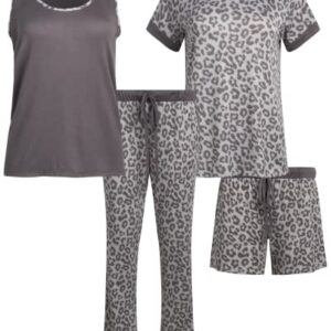 Lucky Brand Women's Pajama Set - 4 Piece Sleep Shirt, Tank Top, Pajama Pants, Lounge Shorts (S-XL), Size Large, Grey