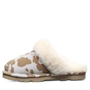 bearpaw women's loki exotic tan cow print size 7 | women's slipper | women's shoe | comfortable & lightweight