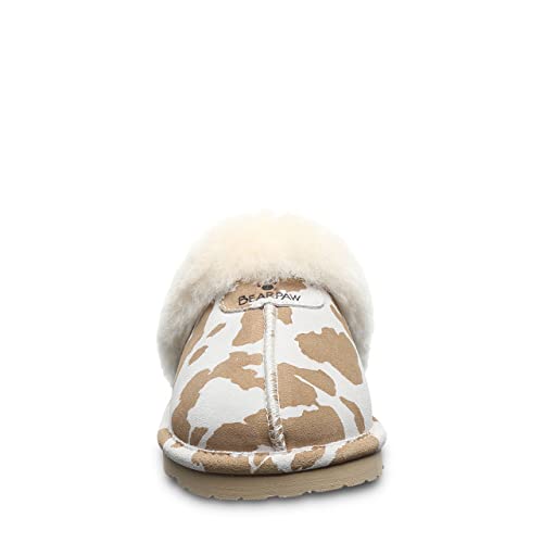 BEARPAW Women's Loki Exotic Tan Cow Print Size 7 | Women's Slipper | Women's Shoe | Comfortable & Lightweight