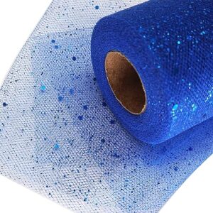 glitter tulle fabric rolls 6 inch 50 yards (150ft) sequin sparkling ribbon spool netting for wedding, tutu skirt, gift wrapping, party decoration (royal blue)