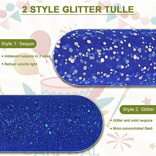 Glitter Tulle Fabric Rolls 6 Inch 50 Yards (150FT) Sequin Sparkling Ribbon Spool Netting for Wedding, Tutu Skirt, Gift Wrapping, Party Decoration (Royal Blue)