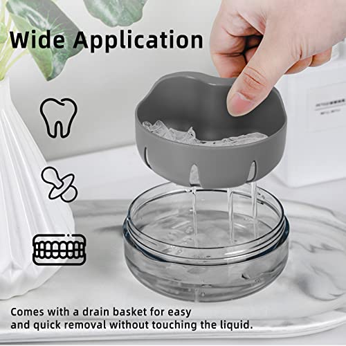 Leak Proof Denture Cup Kit Portable Retainer Case Perfect for Travel, Denture Case Container Cleaning Care for Dentures Aligner Mouth Guard with Denture Brush, Strainer, Removal Tool and Mirror（Black)