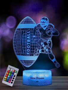 nice dream football player night light for kids, 3d illusion night lamp, 16 colors changing with remote control, room decor, gifts for children boys girls